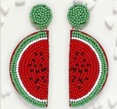 Trendy Boho lightweight watermelon beaded earrings Trendy Boho, Melon, Curvy Fashion, Earings Piercings, Beaded Earrings, Jewelry Earrings Dangle, Dangle Earrings, Jewelry Earrings