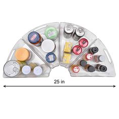 an image of a plastic tray with different items in it and measurements on the side