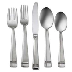 a set of five forks, spoons and knives with flatware on a white background