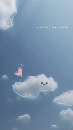 the sky is filled with clouds and two pink butterflies