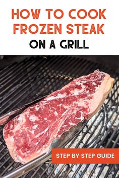 Tongs holding a frozen steak in front of a charcoal grill Smoker Cooking Times, Cook Frozen Steak, How To Barbecue, Steaks On The Grill, Steak On The Grill, Paleo Steak, Grilling Guide, Frozen Steak