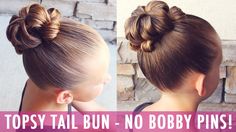 Gymnastics Bun Hairstyles, Dance Bun Hairstyles, Kids Bun Hairstyles, Easy Gymnastics Hairstyles, Charleston Hair, Recital Hairstyles, How To Bun, Topsy Tail Hairstyles, Macrame Braid