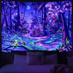 a bedroom with a large projection screen in the middle of it's walls, and a bed next to it