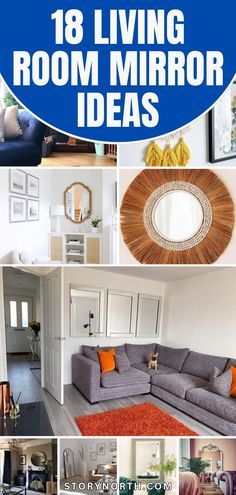 a collage of living room and dining room decorating ideas, including couches