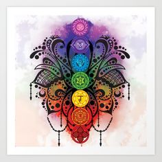 the seven chakras are arranged in different colors and sizes, with an artistic design