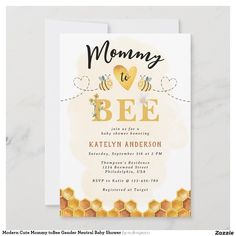 a bee themed baby shower is shown with the words, mommy to bee on it