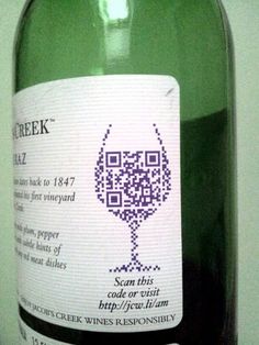 a bottle of wine with a qr code on the front and bottom half of it