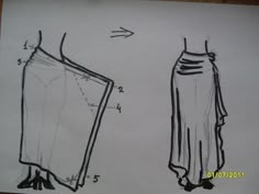 the drawing shows how to draw dresses for women