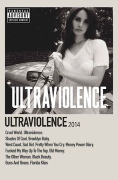 an advertisement for the album ultravoilence, which features a woman in white shirt holding