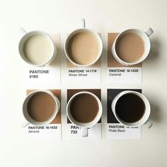 four cups of coffee are shown with their labels