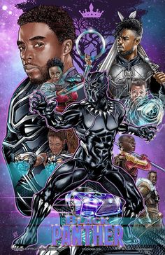 the black panther movie poster with various characters