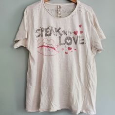 Magnolia Pearl Speak Only Love Distressed Boyfriend Tee One Size Fits Most Create Beauty. Speak Only Love Shirt Is Cream/ Off White With Grey And Pink Ink. Kawaii Lips Hearts Kawaii Lips, Pearl Tops, Magnolia Pearl, Pearl Cream, Boyfriend Tee, Love Shirt, Magnolia, Lips, Womens Tops