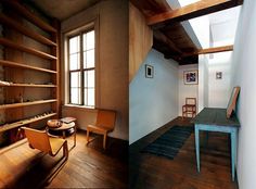 there are two pictures of the same room in this house, one is empty and the other has no furniture