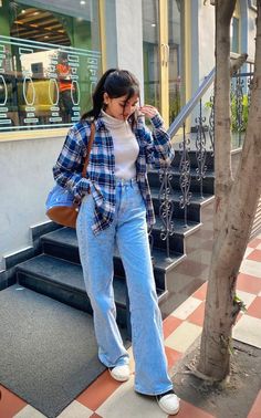 Poses In Shirt Women, Party Wear Jeans Top Outfit, Poses In Jeans Top Aesthetic, Dressing Sense Girls Fashion, Photo Poses In Jeans Top, Jeans Top Photoshoot Poses, Jeans Top Ideas, Casual College Outfits Indian, College Outfits Indian