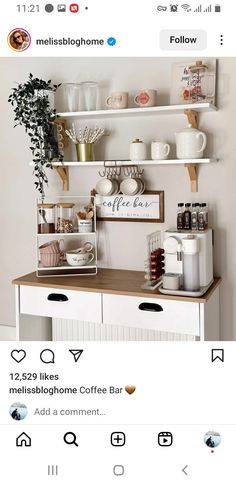 the coffee bar is decorated with cups and mugs