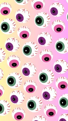 an eyeball pattern is shown in pink, green and yellow colors on a white background