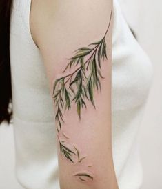 weeping willow branch tattoo | Design by  Dandre Sturgeon Tattoo Weeping Willow, Weeping Willow Tree Branch Tattoo, Wishbone Tattoo Placement, Weeping Willow Tattoo Sleeve, Delicate Tree Tattoos For Women, Willow Tree Branch Drawing, Shoulder Foliage Tattoo, Willow Branches Tattoo, Willow Tattoo Branch