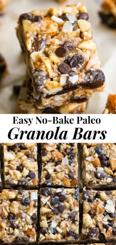 easy no - bake palen granola bars with chocolate chips and nuts