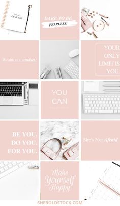 a pink and white collage with the words you can, be you do you for you