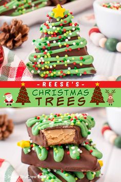 christmas tree treats are stacked on top of each other