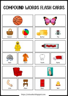 compound words flash cards for kids to use in their writing and spelling skills, including the letter