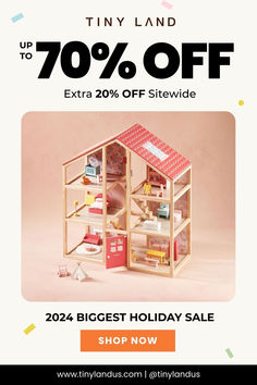 Tiny Land® wooden dollhouse with detailed furniture and decor, featured in the 2024 holiday sale offering up to 70% off and an additional 20% discount.