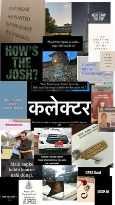 a collage of images with words and pictures on them in different languages, such as how's the josh?