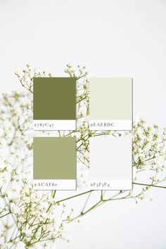 three shades of green and white with flowers