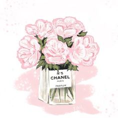 pink roses in a chanel bag with the words paris written on it, against a white background