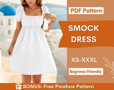 Smock Dress Sewing Pattern for Women PDF XS-XXXL Babydoll Dress Pattern Women Sewing Pattern Digital Sewing Pattern, Short Dress Pdf - Etsy Easy Sewing Projects For Beginners Free, Smock Dress Sewing Pattern, Smocked Dress Pattern, Backless Dress Pattern, Babydoll Dress Pattern, Smock Dress Pattern, Sewing Planner, Homemade Clothes, Pinafore Dress Pattern