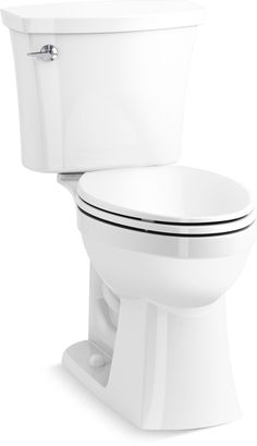 a white toilet with its lid up and the seat down, on a white background