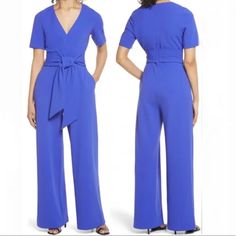 A Party-Pretty Jumpsuit Is Rendered In A Gorgeously Gentle Shade Of Periwinkle Blue Pet Free House Chic Blue V-neck Pantsuit, Chic Spring Pantsuit With Tie Waist, Blue Fitted Jumpsuits And Rompers For Work, Chic Blue Jumpsuits And Rompers For Work, Blue V-neck Jumpsuits And Rompers For Work, Formal Fitted Blue Jumpsuits And Rompers, Elegant Blue Jumpsuits And Rompers For Spring, Pretty Jumpsuits, Crepe Jumpsuit