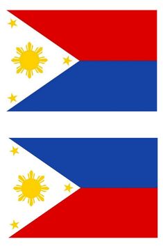 two flags with the colors of philippines and blue, yellow and red are shown in this image