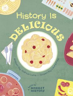 a book cover with an image of pasta and other foods