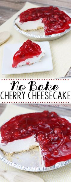 no bake cherry cheesecake cake on a plate