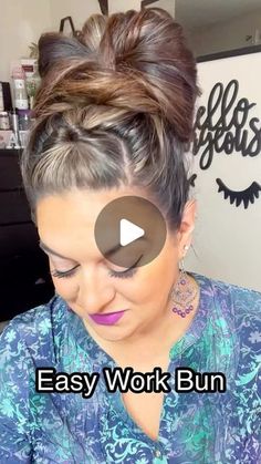 Hair Bun Hacks Videos, How To Do A Hair Bun Simple, Easy Updos For Medium To Long Hair, Work Hair Dos Easy, Cute Work Buns, Work Bun Hairstyles Simple, Easy Bun For Work, Easy Buns For Work, How To Make A Hair Bun Tutorials