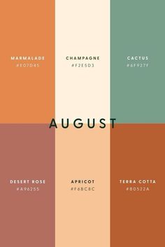 the words august are in different colors and font styles, as well as an image