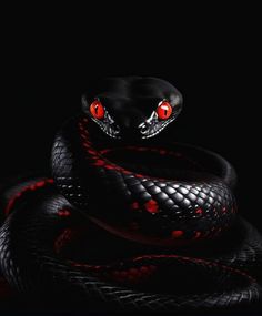 a black snake with red eyes on it's head