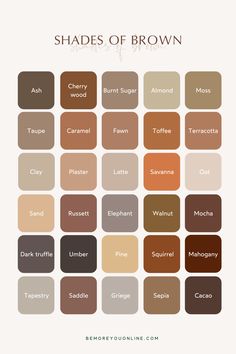 shades of brown with the names and colors