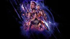 the avengers movie poster is shown in purple and blue tones, with an image of captain america