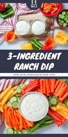 3 ingredient ranch dip with carrots, celery and cucumbers