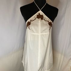 Free People Embroidered Pockets Halter Sun Dress Size L Nwot Bohemian Embroidered Cotton Dress With Lace Trim, Bohemian Cotton Embroidered Dress With Lace Trim, Beach Boho Cotton Dress Embroidered, Cotton Peasant Embroidered Beach Dress, Embroidered Sundress For Beach, Beach Embroidered Cotton Boho Dress, Beach Embroidered Dress With Lace Trim, Embroidered Cotton Mini Dress For Vacation, Linen Halter Dress