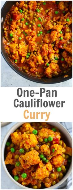 one pan cauliflower curry with peas in it