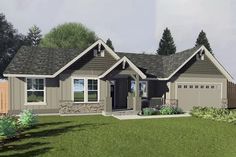 this is an artist's rendering of the front elevation of a small, craftsman - style home