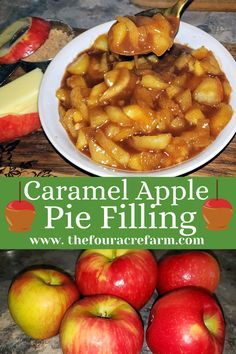 caramel apple pie filling with apples on the side