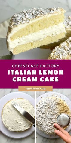 cheesecake factory italian lemon cream cake with powdered sugar on the top and bottom