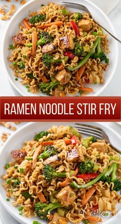 Ramen noodle stir fry with chicken and vegetables Ramen Noodle Stir Fry, Ramen Dinner, Ramen Recipes Easy, Noodle Stir Fry, Easy Weekday Meals, Chicken Healthy, Dinner Recipes For Family, Ramen Noodle, Idee Pasto Sano