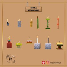 an image of some different items in the style of minecrafts, including candles and decorations