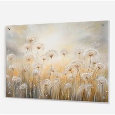 an abstract painting with dandelions in the foreground