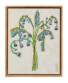 a painting with blue and green flowers on it